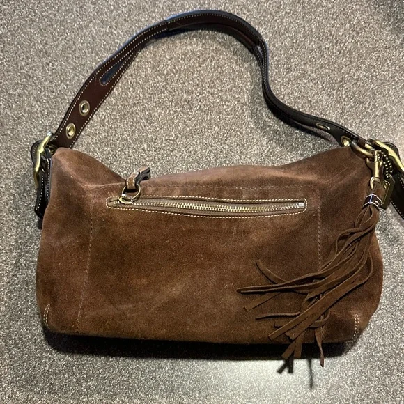 Coach Dark Brown Suede Fringe Hobo Bag - Picture 2 of 9